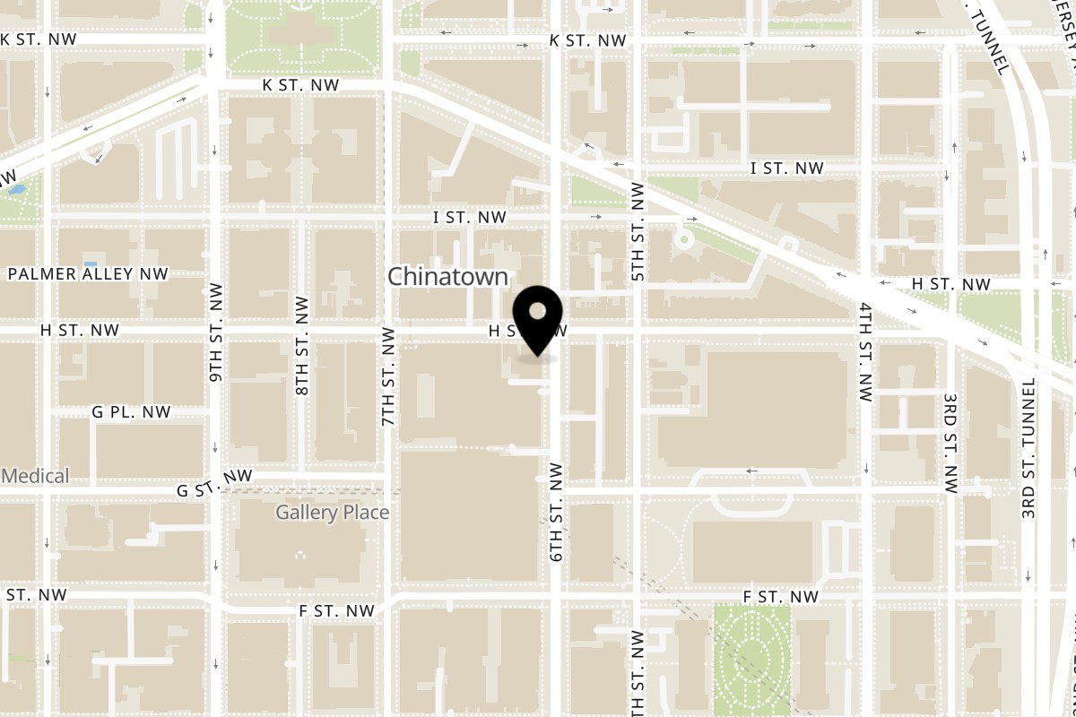Map showing the location of Chinatown Express on 746 6th St NW in Washington